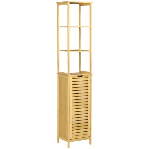 Estantería de baño 34x30x173 cm bambú color marrón kleankin, hogar - baño