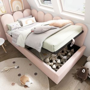 Cama tapizada 90x200cm con canapé hidráulico terciopelo – rosa