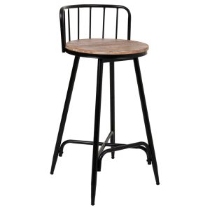 Taburete con respaldo de metal y madera negro 41x41x88