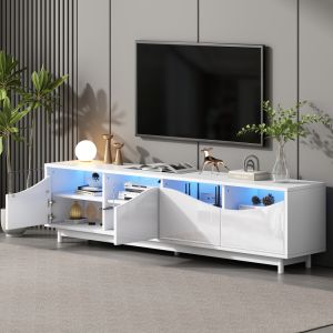 Mueble de tv con LED 2 puertas blanco brillo 51x175x38cm