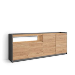 Aparador para salón, 207x37x80cm, roble y negro, LED rf4937