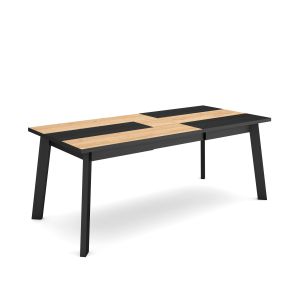 Mesa comedor, 194x90x75cm, roble y negro, patas de madera rf2911