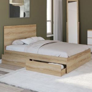 Cama doble con 4 cajones efecto haya 140 x 190 cm