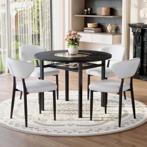 Mesa de comedor redonda con 4 sillas mdf negro y blanco 100cm