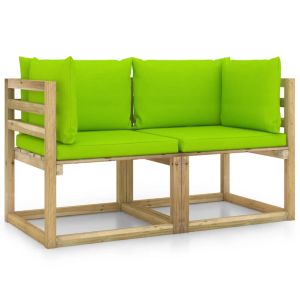 vidaXL sofá de jardín de esquina cojines 2 uds madera impregnada verde