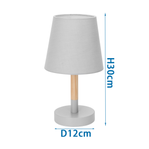 Aigostar lámpara de mesa madera con tulipa tela gris e14