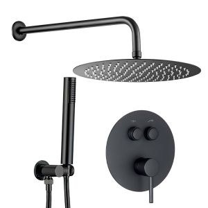 Valaz ducha empotrada redonda con pulsadores a pared negro mate - 25cm
