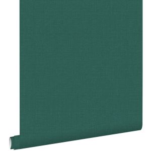 Estahome papel pintado liso efecto lino verde pertróleo 53 cm x 10.05 m