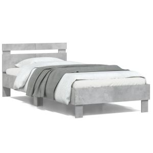 Cama cabecero luces LED gris hormigón 100x200 cm reg3406