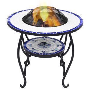 Brasero de mosaico cerámica azul y blanco 68 cm