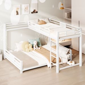 Litera en l 90x200/140x200 cm de metal con barandillas – color blanco