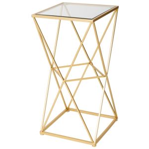 Mesa auxiliar de metal con superficie de cristal 35x35x70h cm