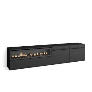 Mueble tv, 200x35x45cm, negro, chimenea eléctrica rf2181