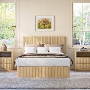 Cama 140x200cm con almacenaje hidraulico efecto canele chapa claro