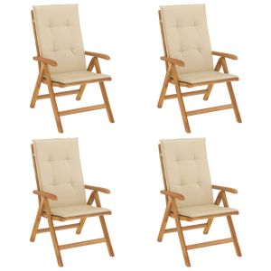 vidaXL sillas de jardín reclinables y cojines 4 uds madera maciza teca