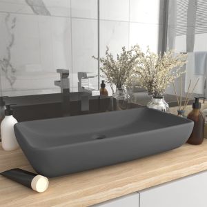 Lavabo de lujo de cerámica rectangular gris oscuro mate 71x38cm es9402