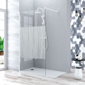 Mampara fija ducha 120  cm 1 hoja manacor blanco serigrafiado 120  cm