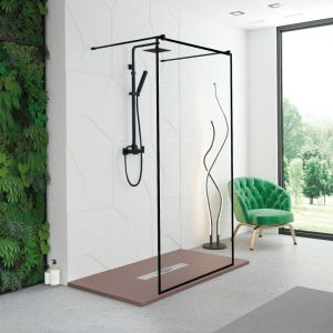 Mampara fija ducha 1 hoja doble brazo manacor negro cristal simple 90 cm