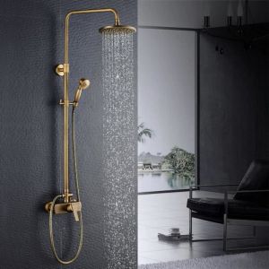 Auralum columna de ducha de bronce set de ducha mecánico de 2 funciones con