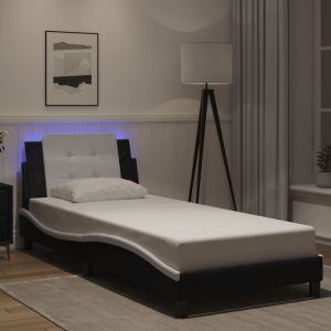 Cama con LED cuero sintético negro blanco 90x200 cm es9476
