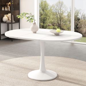 Mesa de comedor extensible ovalada para salón mdf blanco 75x100x100cm