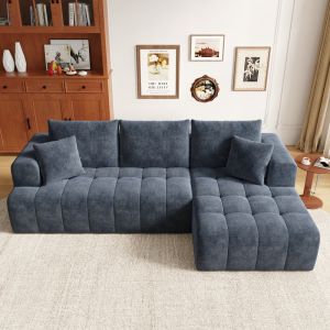 Sofá chaise longue modular chenilla azul 3-4 plazas diseño bajo
