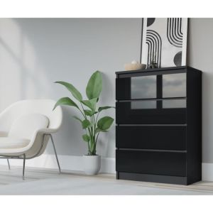 Cómoda 4 cajones - negro mate/brillo - 70x39x97 cm