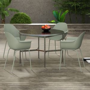 Conjunto sillas exterior acero plástico verde reposabrazos set 4