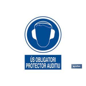 Señal poliestireno 297x210 mm obligatori protector auditiu