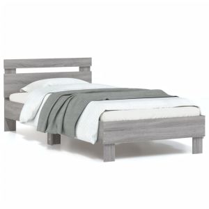 Cama cabecero luces LED gris sonoma 90x200 cm reg7084