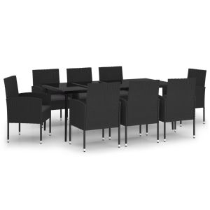 vidaXL juego de comedor de jardín 9 piezas negro