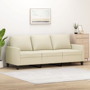 Sofá de 3 plazas de cuero sintético color crema 180 cm es5071