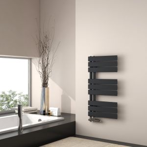 Emke radiador toallero agua caliente 76x40cm, panel negro mate, vertical