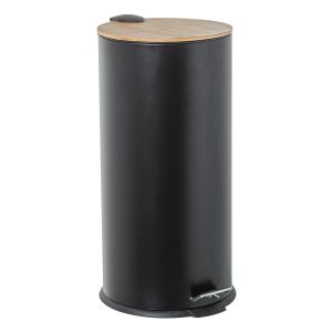 Papelera acero inoxidable 27l. Con pedal tapa madera negra