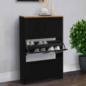 Mueble zapatero negro de madera - 3 puertas 65 cm
