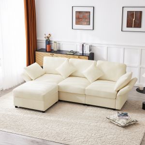 Sofá en l chenilla beige 3-4 plazas otomana móvil brazos ajustables