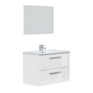 Mueble de baño axel 2 cajones con espejo, sin lavabo, color blanco brillo