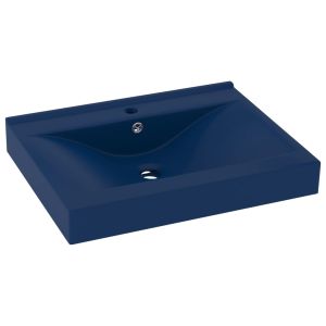 vidaXL lavabo de lujo con grifo cerámica azul oscuro 60x46 cm