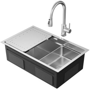 Fregadero de cocina de acero inoxidable cepillado 70x44cm - con desagüe, pl