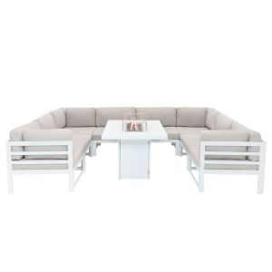 Mueble modular de jardín 9 plazas sillón y mesa para fogata - blanco