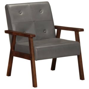 Sillón de cuero auténtico gris qweo6015