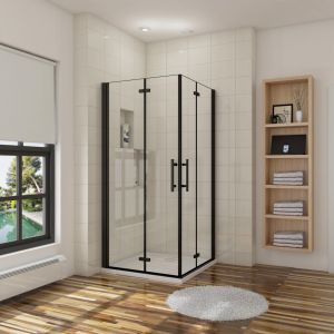 Mampara de ducha plegable,cristal antical 5mm,negro mate,800x800x1900mm