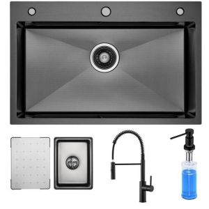 Fregadero de cocina - inox - 70x45cm - grifo de resorte - dispensador de ja