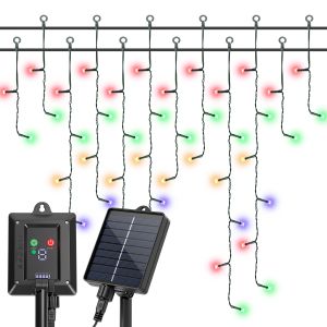 Aigostar cortina luces navidad para exterior solares, 3m+5m*0.6m