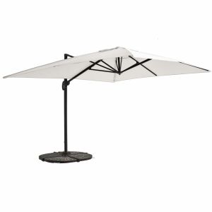 Oviala - parasol excéntrico 3x4m blanco giratorio + 4 losas base
