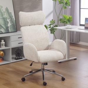 Silla de oficina poliéster gris claro reposacabezas, altura ajustable