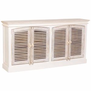Aparador de madera artesanal blanco 182x38x93h cm