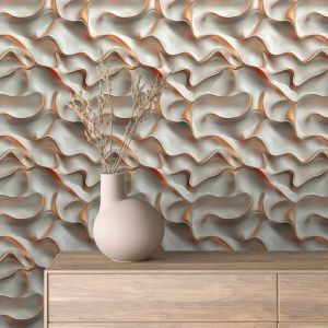 Papel pintado 3d olas beige y piel 60cm por 250cm