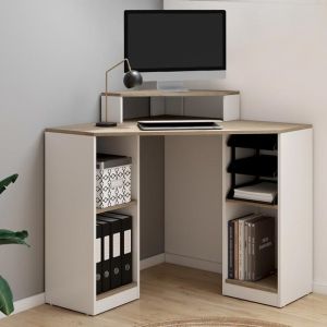 Escritorio esquinero harry - blanco y haya - 85 cm