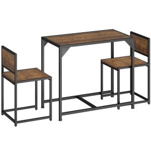 Juego de comedor industrial de 3 piezas, mesa y 2 sillas madera oscura